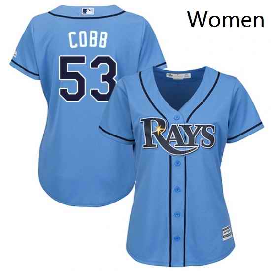 Womens Majestic Tampa Bay Rays 53 Alex Cobb Replica Light Blue Alternate 2 Cool Base MLB Jersey